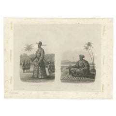 Antique Print of Vietnamese Men, c.1830