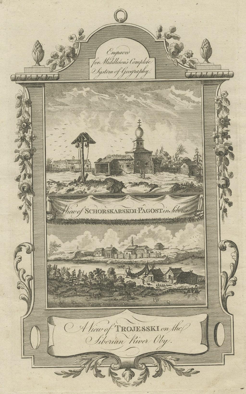 Paper Antique Print of Villages near the Ob River, Western Siberia, Russia, c.1778 For Sale