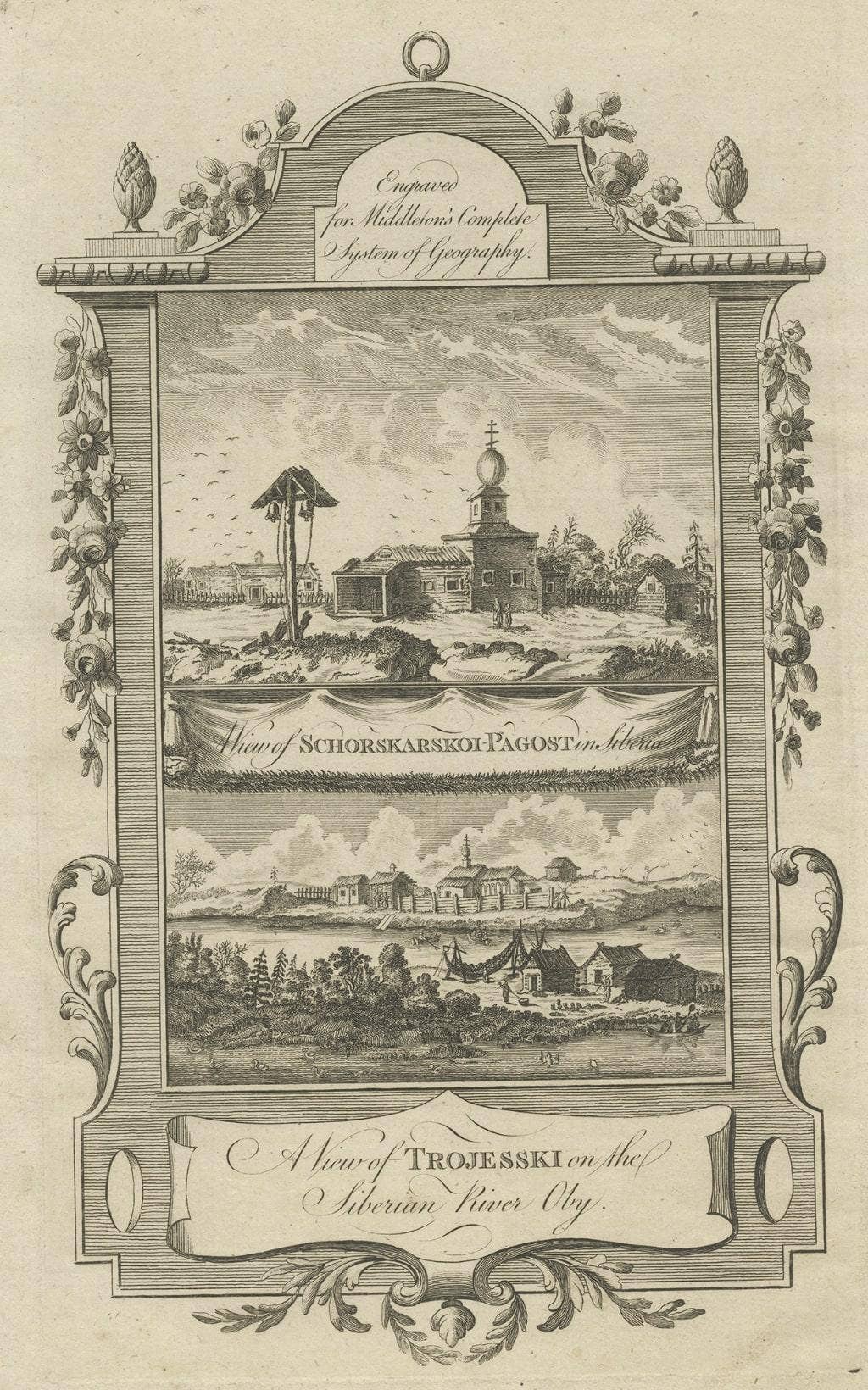 Antique Print of Villages near the Ob River, Western Siberia, Russia, c.1778