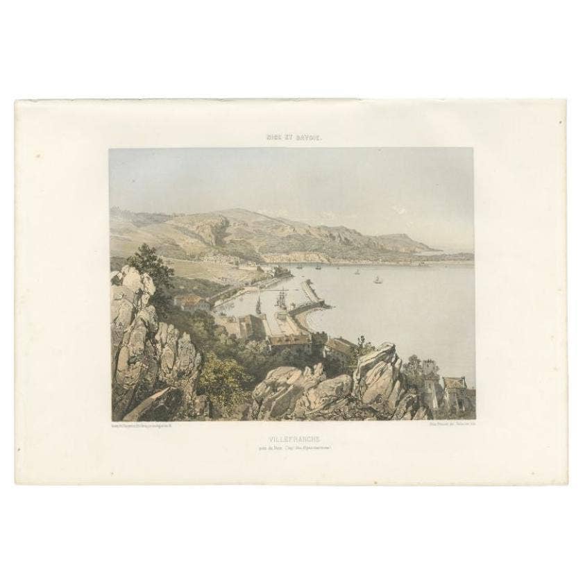 Antique Print of Villefranche in the Nice and Savoy Region of France, c.1865