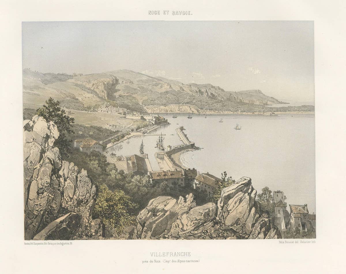 Antique Print of Villefranche in the Nice and Savoy Region of France, c.1865