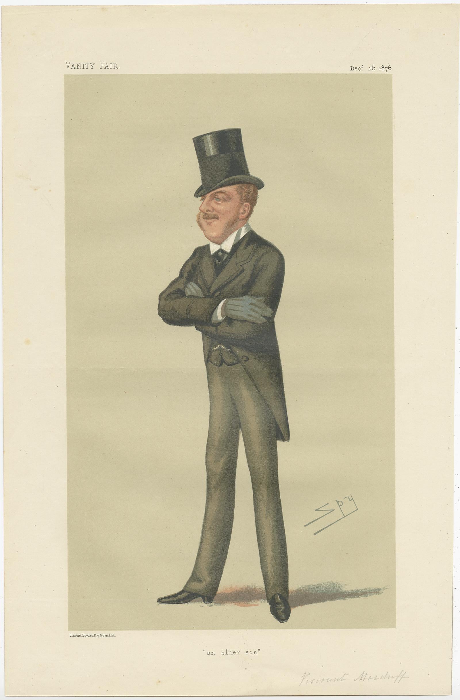 19th Century Antique Print of Viscount Macduff Published in the Vanity Fair, 1876 For Sale