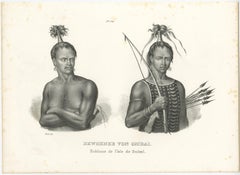 Antique Print of Warriors from Ombai Island, Alor, Archipel, Indonesia, ca.1845