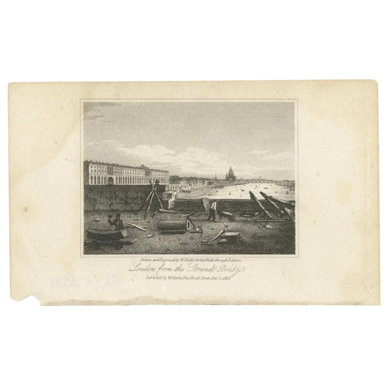 Antique Print of Waterloo Bridge by Clarke '1816' For Sale