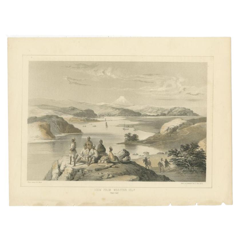 Antique Print of Webster Island and Mount Fuji in Japan, 1856 For Sale