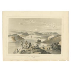 Impression ancienne de l'île de Webster et du mont Fuji au Japon, 1856