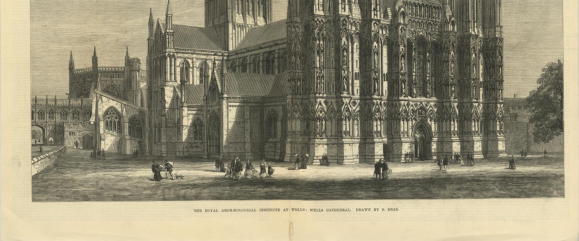 Antique Print of Wells Cathedral from the Illustrated London News, 1879 In Good Condition For Sale In Langweer, NL