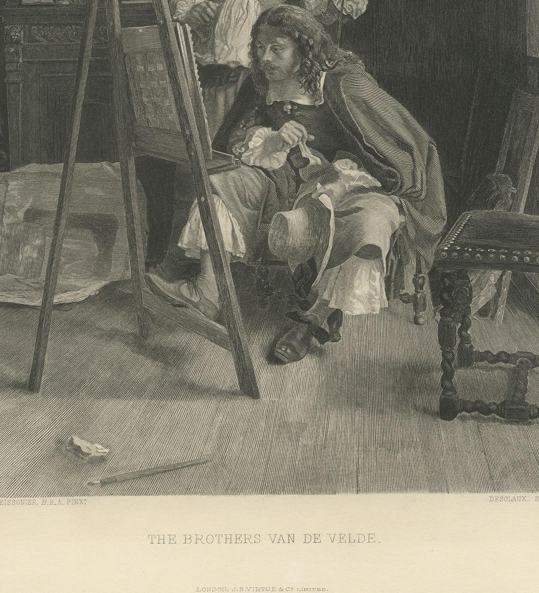 19th Century Antique Print of Willem and Adriaen van de Velde by Virtue '1893'