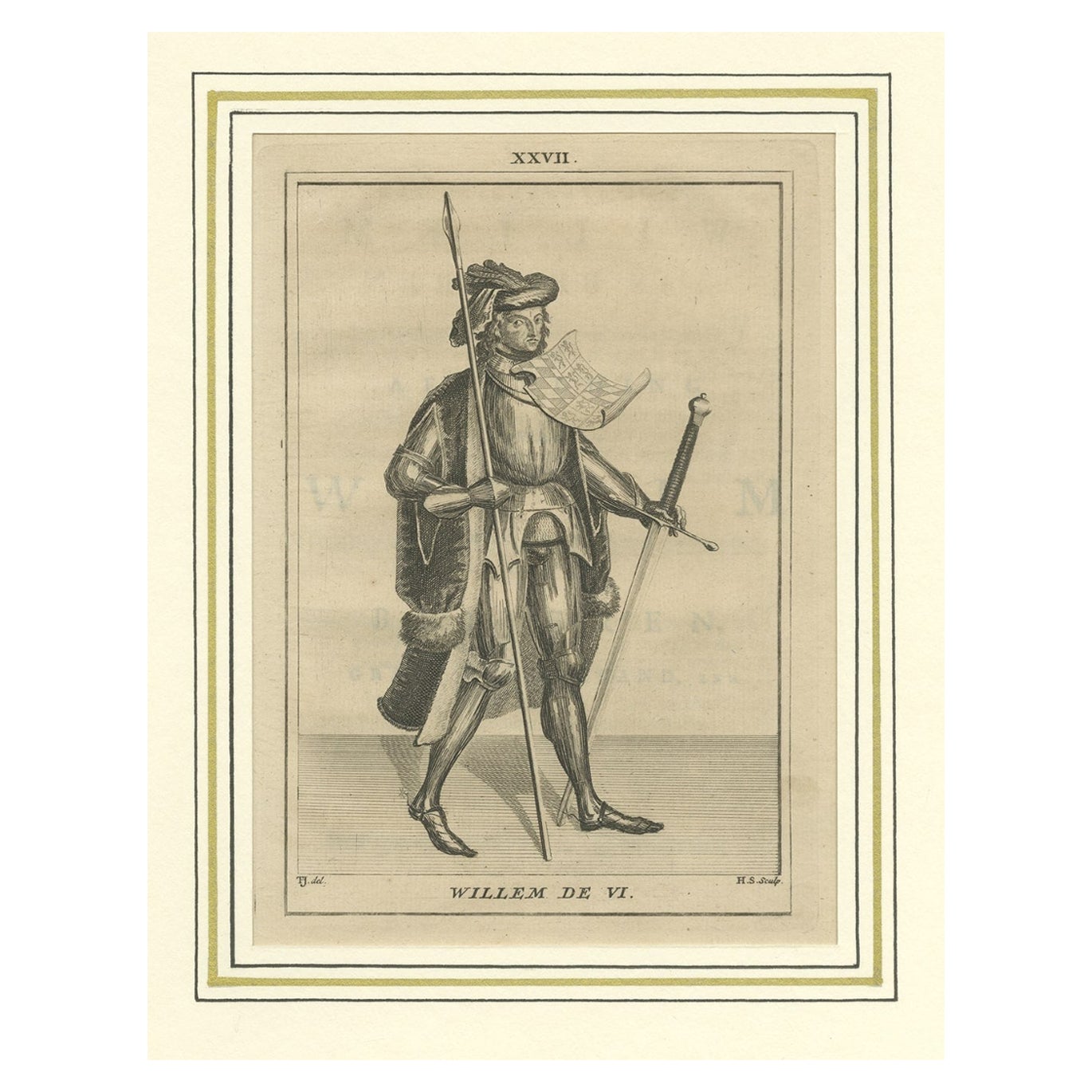 Antiker Druck von Willem VI. von Hainaut, Holland und Zeeland, 1745