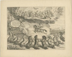 Antique Print of William Cavendish on the Winged Horse Pegasus