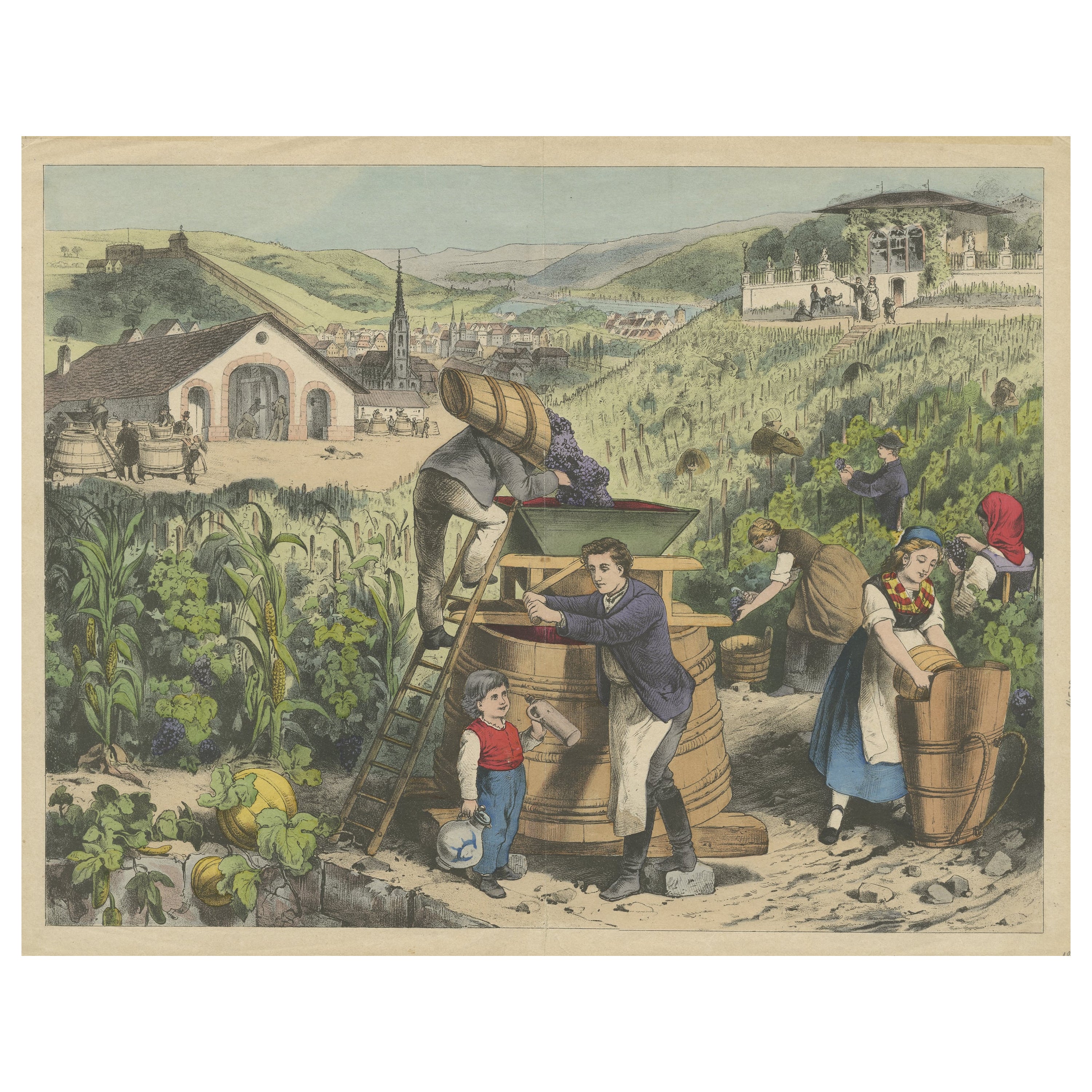 Impression ancienne de la récolte de vins, vers 1865