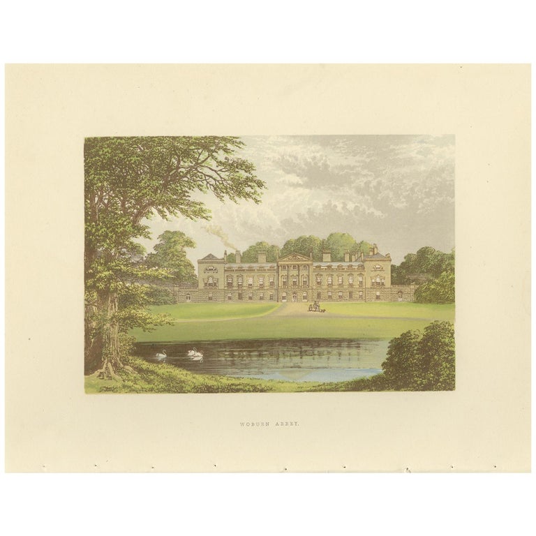 Antique Print of Woburn Abbey by Morris, circa 1880 For Sale