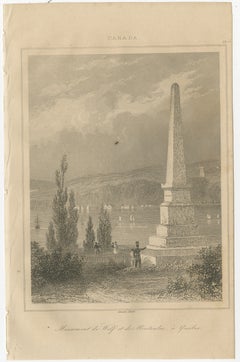 Antique Print of Wolfe and Montcalm Monument – Quebec, Canada, c.1850