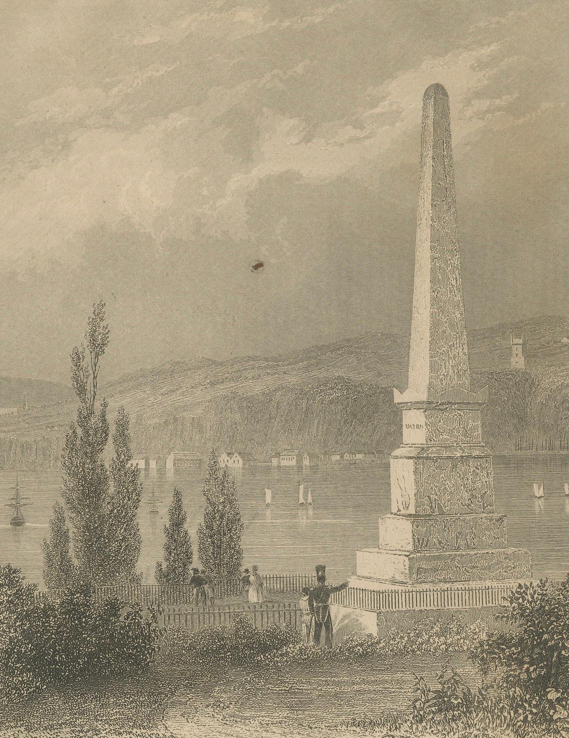 Gravure ancienne du monument à WOLFS et Montcalm - Québec, Canada, c.C. Bon état - En vente à Langweer, NL