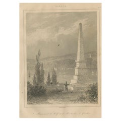 Grabado antiguo del Monumento a Wolfe y Montcalm - Quebec, Canadá, c.1850
