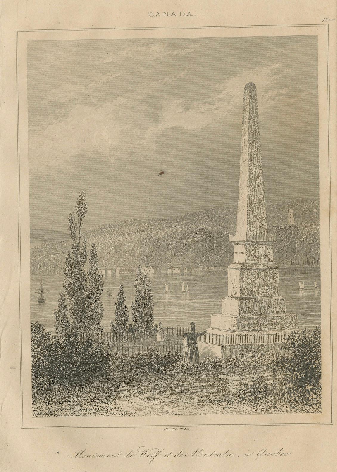 Gravure ancienne du monument à WOLFS et Montcalm - Québec, Canada, c.C. en vente