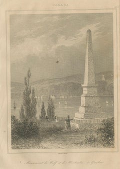 Gravure ancienne du monument à WOLFS et Montcalm - Québec, Canada, c.C.