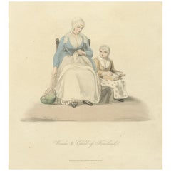 Impression ancienne d'une femme et d'un enfant de Friesland en costume, Pays-Bas, 1817