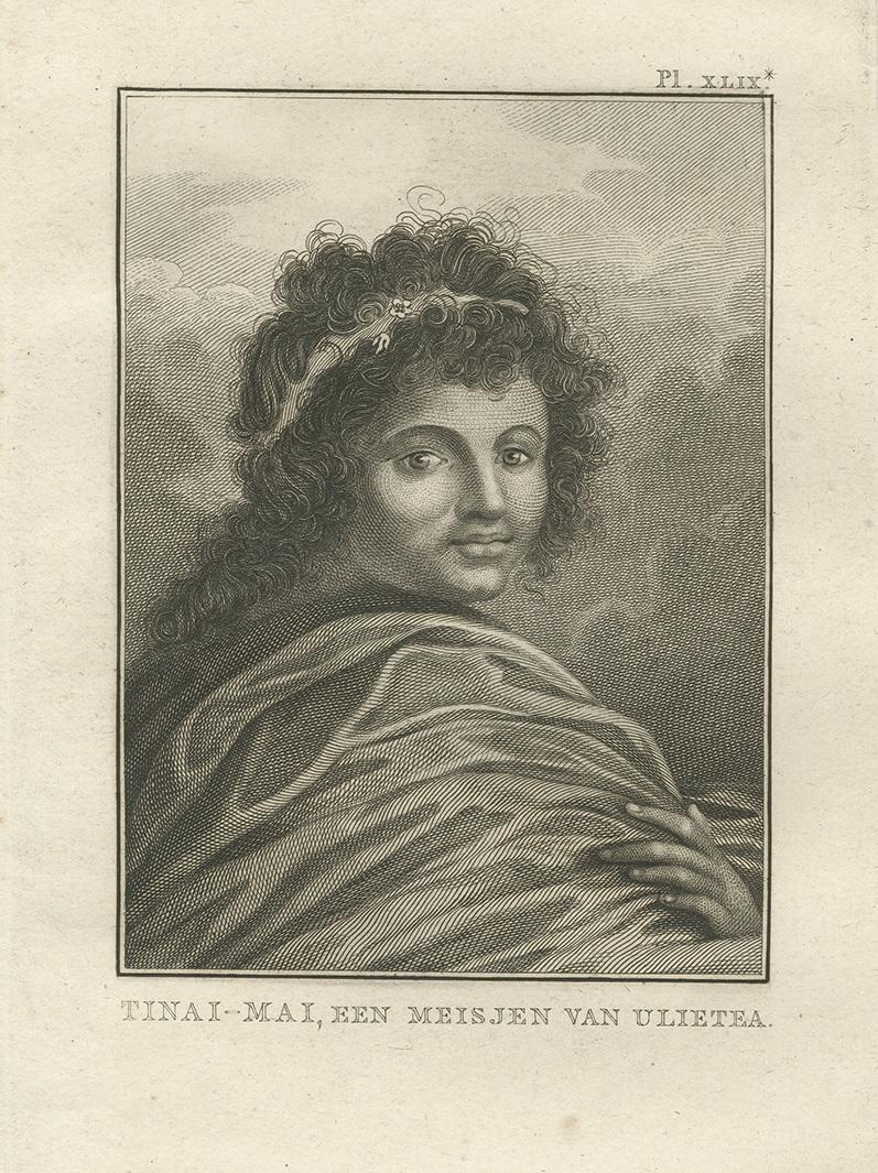 Dutch Antique Print of Woman of Ulietea, French Polynesia, by Cook, 1803 For Sale