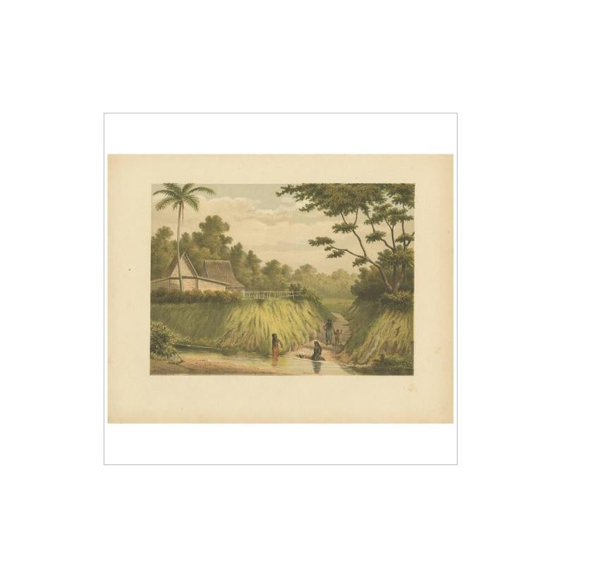 19th Century Antique Print of Women doing the Laundry in Batavia by M.T.H. Perelaer, 1888 For Sale