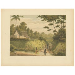 Impression ancienne de femmes faisant la laine à Batavia par M.T.H. Perelaer, 1888