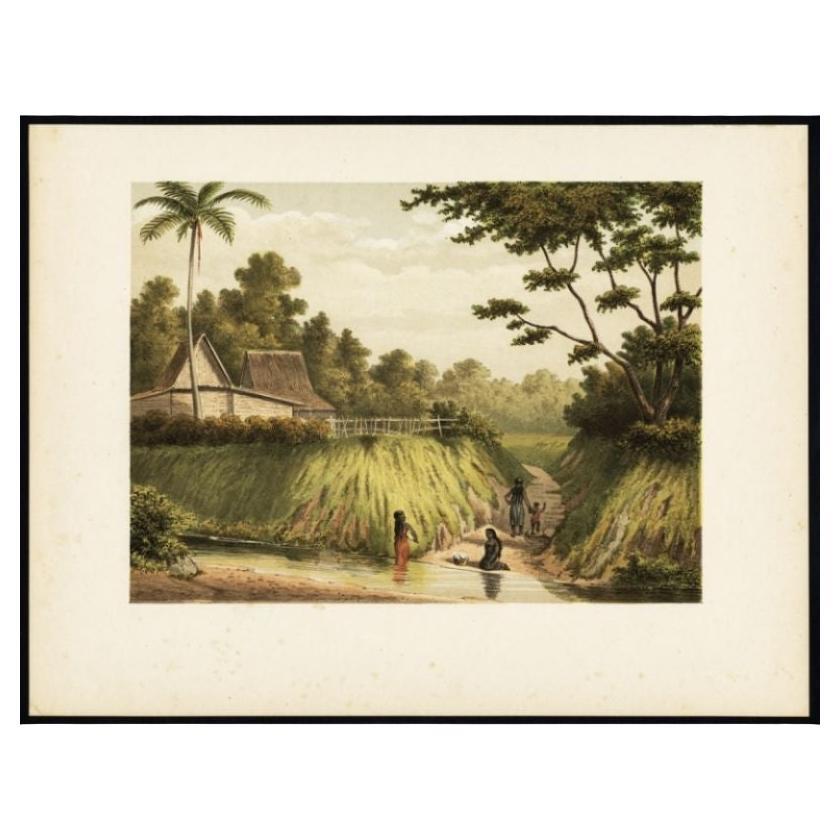 Antique Print of Women doing the Laundry in Batavia, The Dutch Indies, 1888 For Sale
