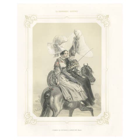 Antique Print of Women from Coutances and Avranches in Normandy, France, 1852