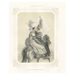 Antiker Druck von Frauen aus Kupferstichen und Avranches in der Normandie, Frankreich, 1852
