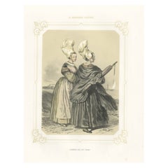 Stampa antica di donne della regione di Luc-sur-mer in Francia, 1852