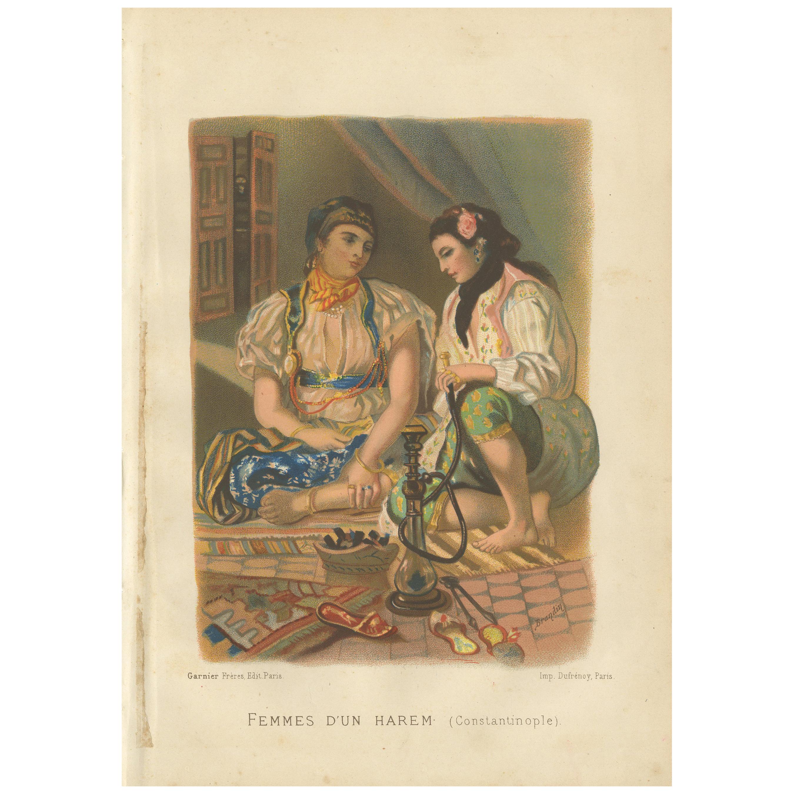 Antique Print of Women of a Harem by Grégoire, 1883