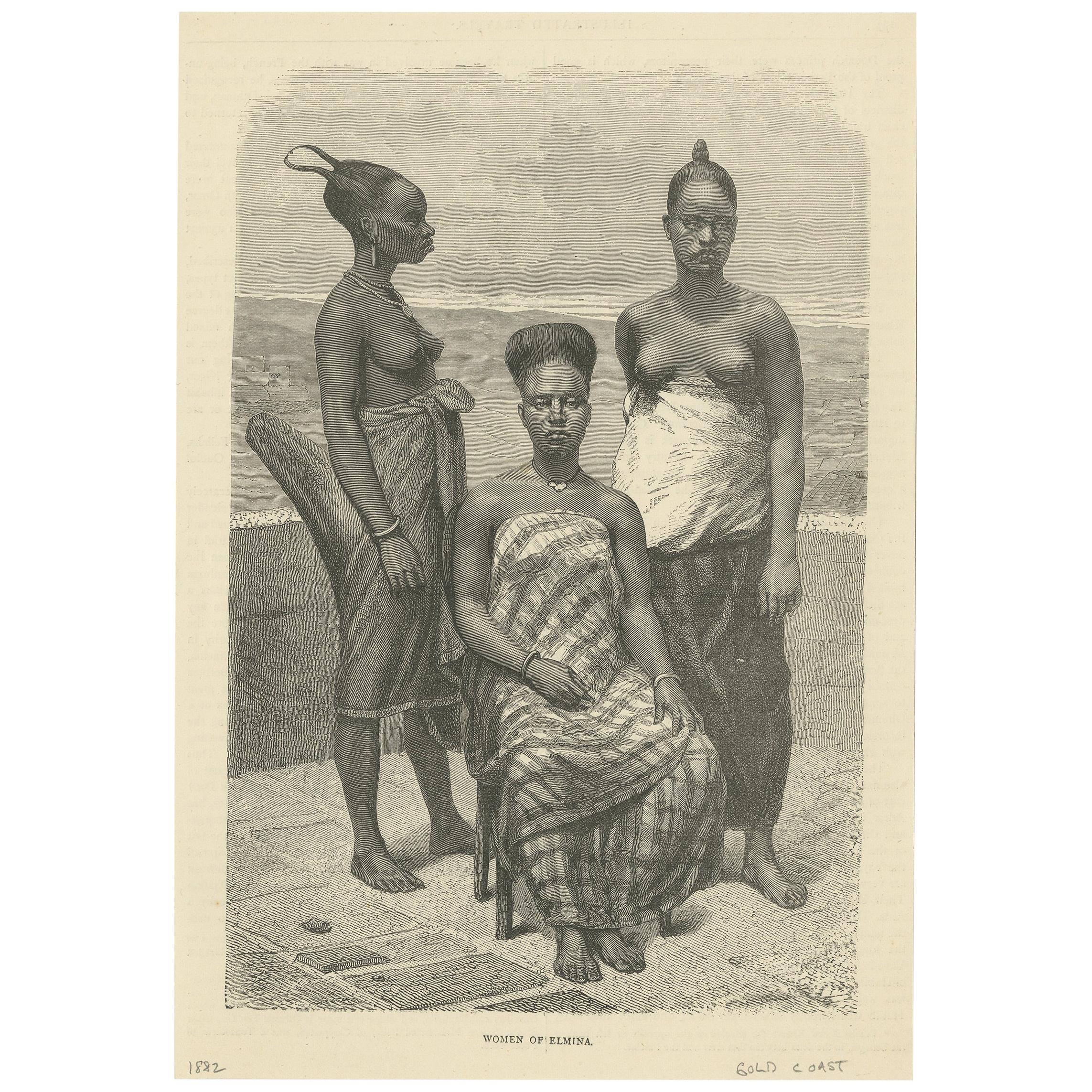 Antique Print of Women of Elmina 'Ghana', '1882'