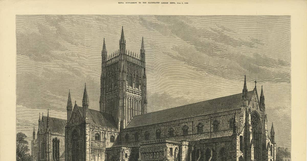 Antique Print of Worcester Cathedral from the Illustrated London News, 1880