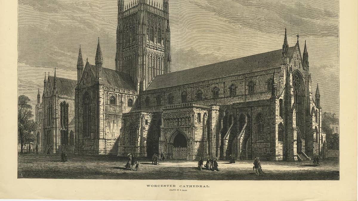 Antique Print of Worcester Cathedral from the Illustrated London News, 1880