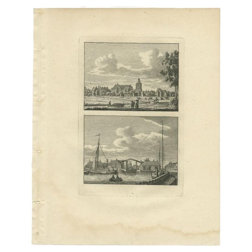 Impression ancienne de Workum, ville du Friesland, Pays-Bas, 1793