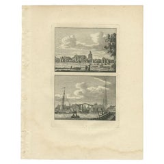 Antiker Druck des Workum, Stadt in Friesland, Niederlande, 1793