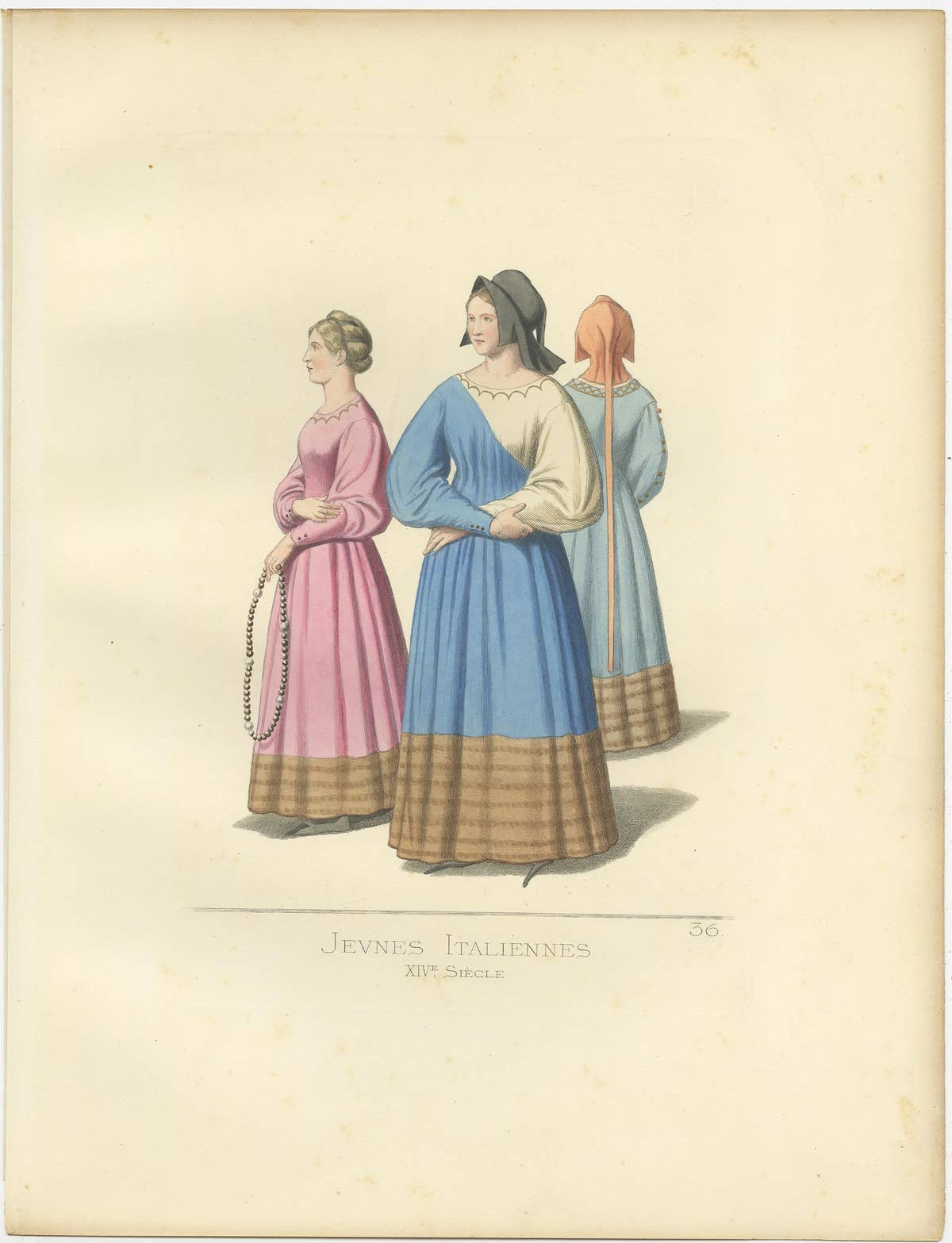 Antique Print of Young Italian Women by Bonnard, '1860'