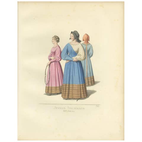 Antique Print of Young Italian Women by Bonnard, '1860'