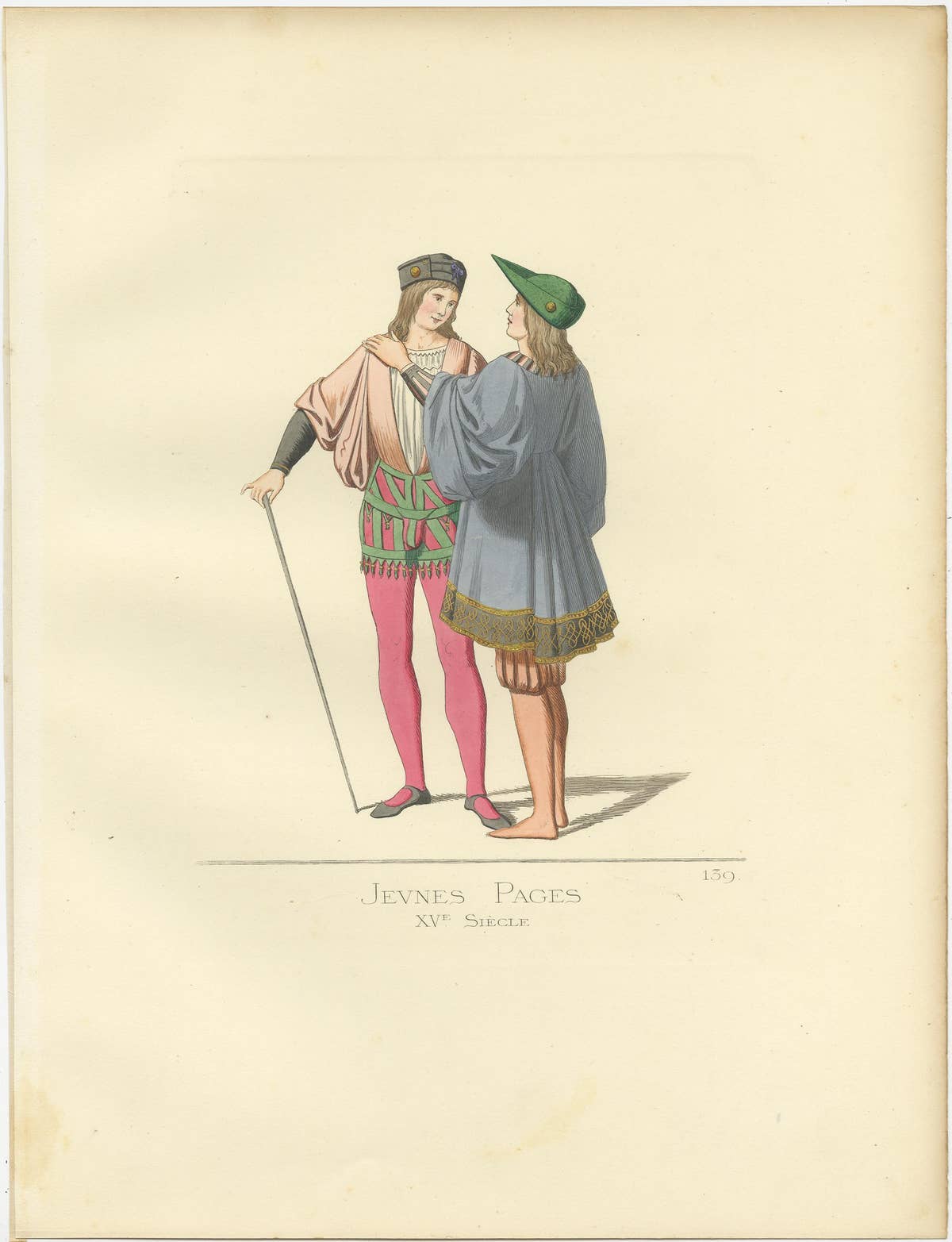 Antique Print of Young Pages, 15th Century, by Bonnard, 1860