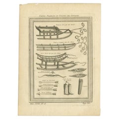Impression ancienne d'ustensiles Yukaghir de Sibérie, Russie, 1768