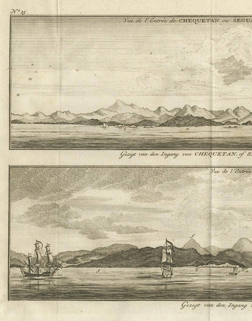 Antique Print of Zihuatanejo and the Harbour of Acapulco by Anson '1749'