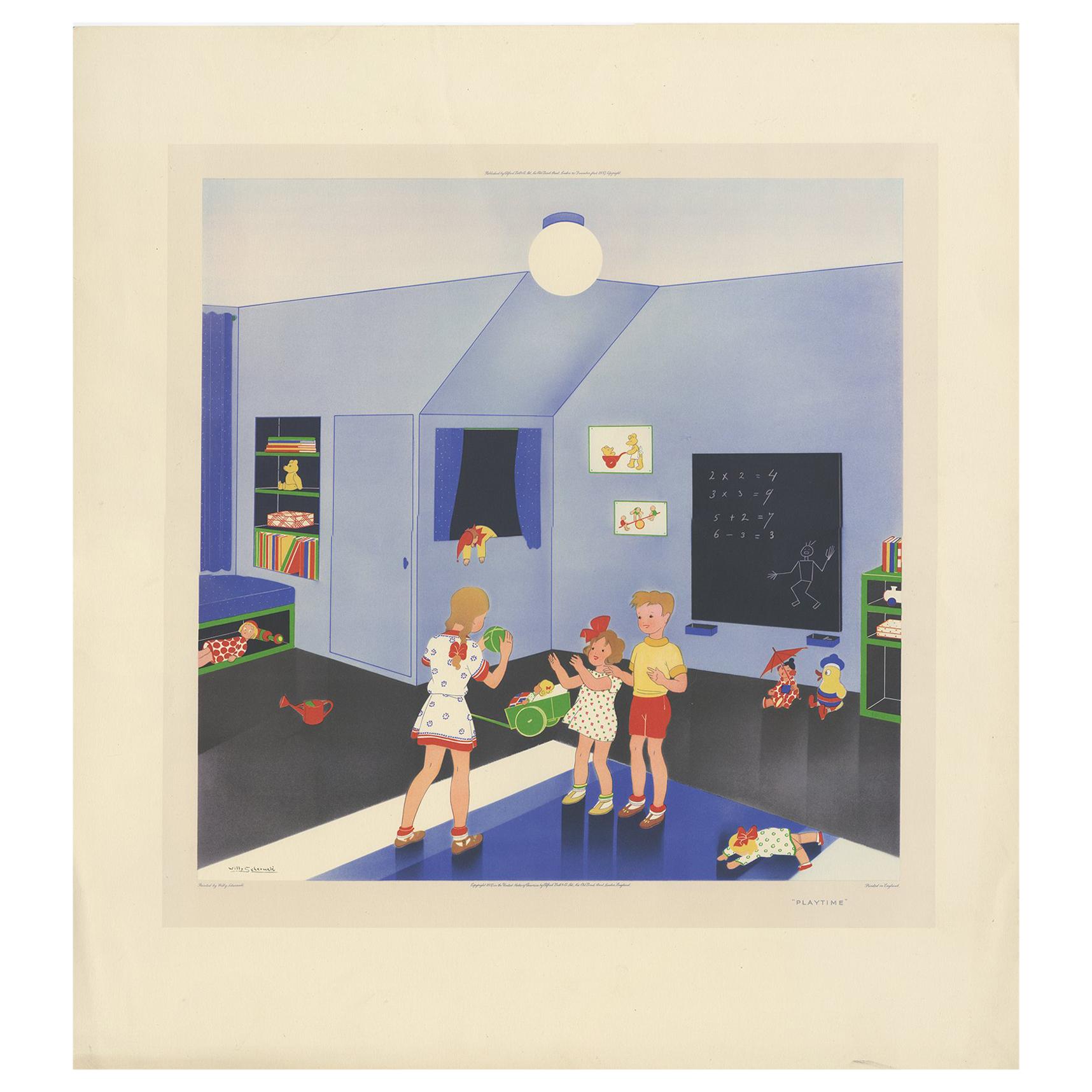 Impression ancienne Playtime de W. Schermelé, 1937