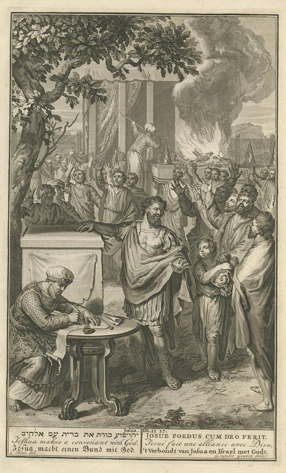 Antique Print Religion 'Joshua Makes a Convenant with God' by De Hondt, 1728