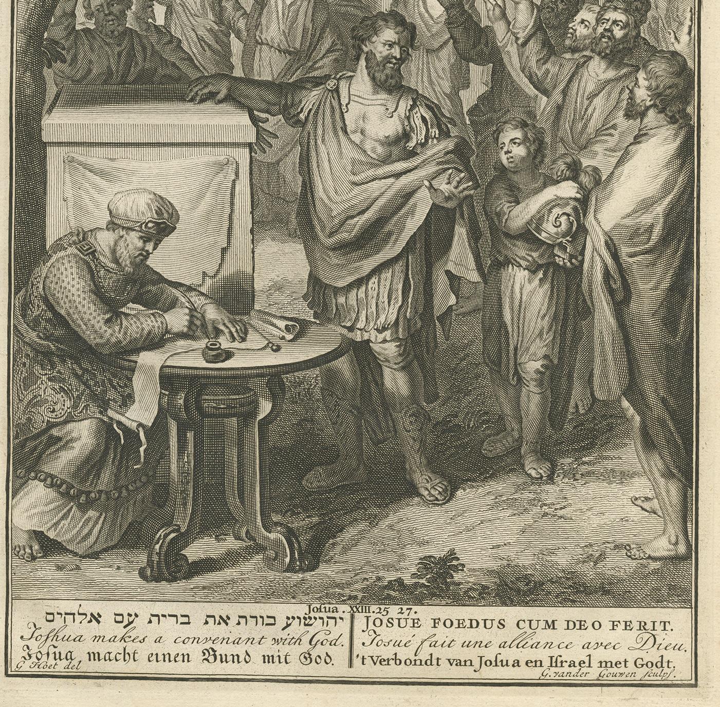Néerlandais Religion imprimée ancienne « Joshua Makes a Convenant with God » (Joshua fait un convenant avec Dieu) par De Hondt, 1728 en vente