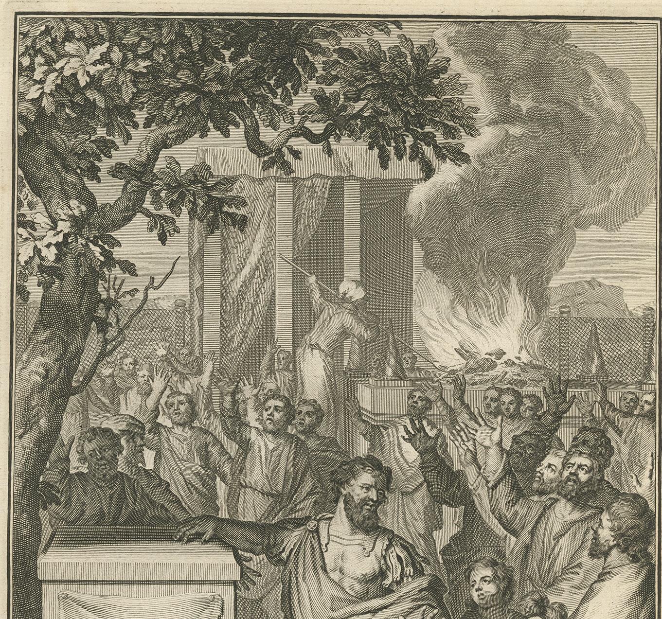 Gravé Religion imprimée ancienne « Joshua Makes a Convenant with God » (Joshua fait un convenant avec Dieu) par De Hondt, 1728 en vente
