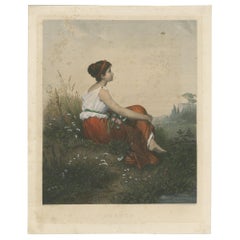 Antique Print 'Sehnen' of a Lady Near the Water, circa 1890