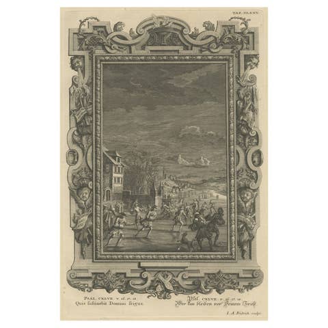 Antique Print Showing an Ice Skating Scene to Illustrate Psalm 147, in Year 1731