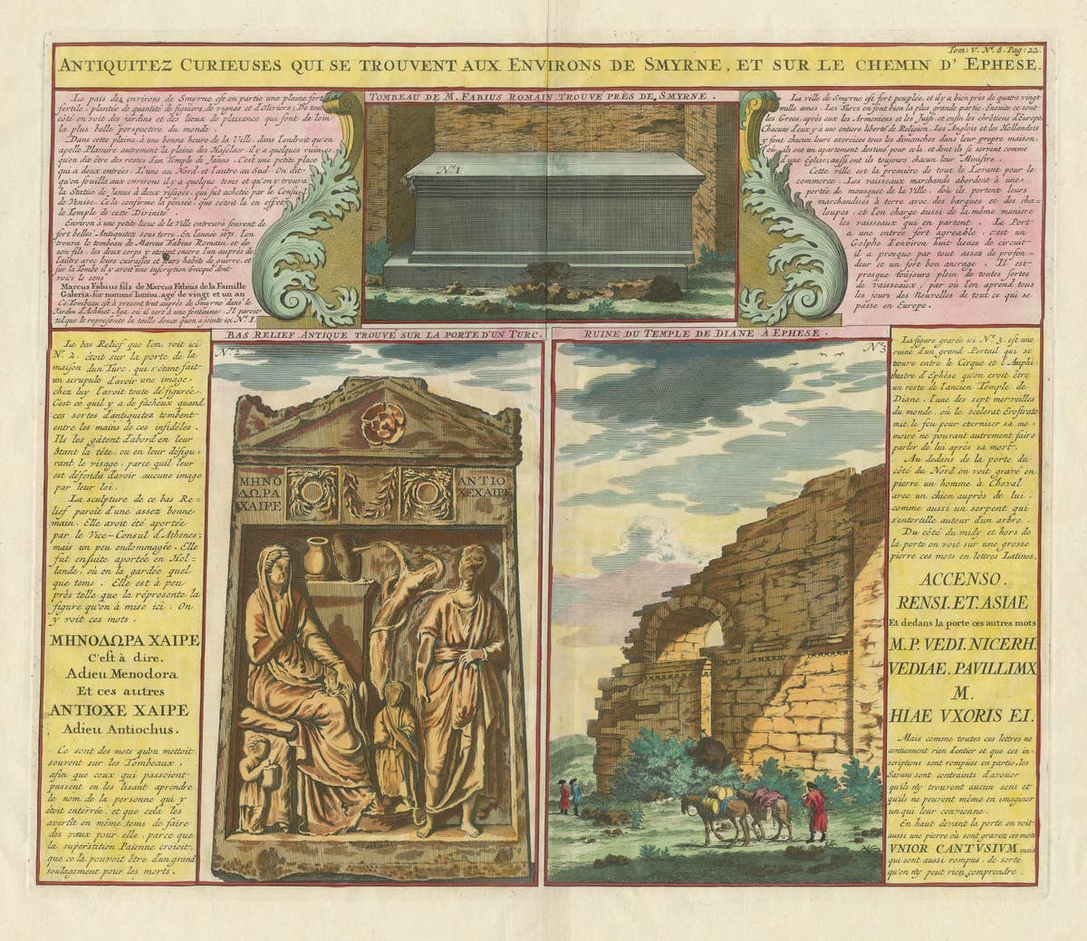 Antique Print showing Monuments in Ephesus, present-day Izmir province, Turkey
