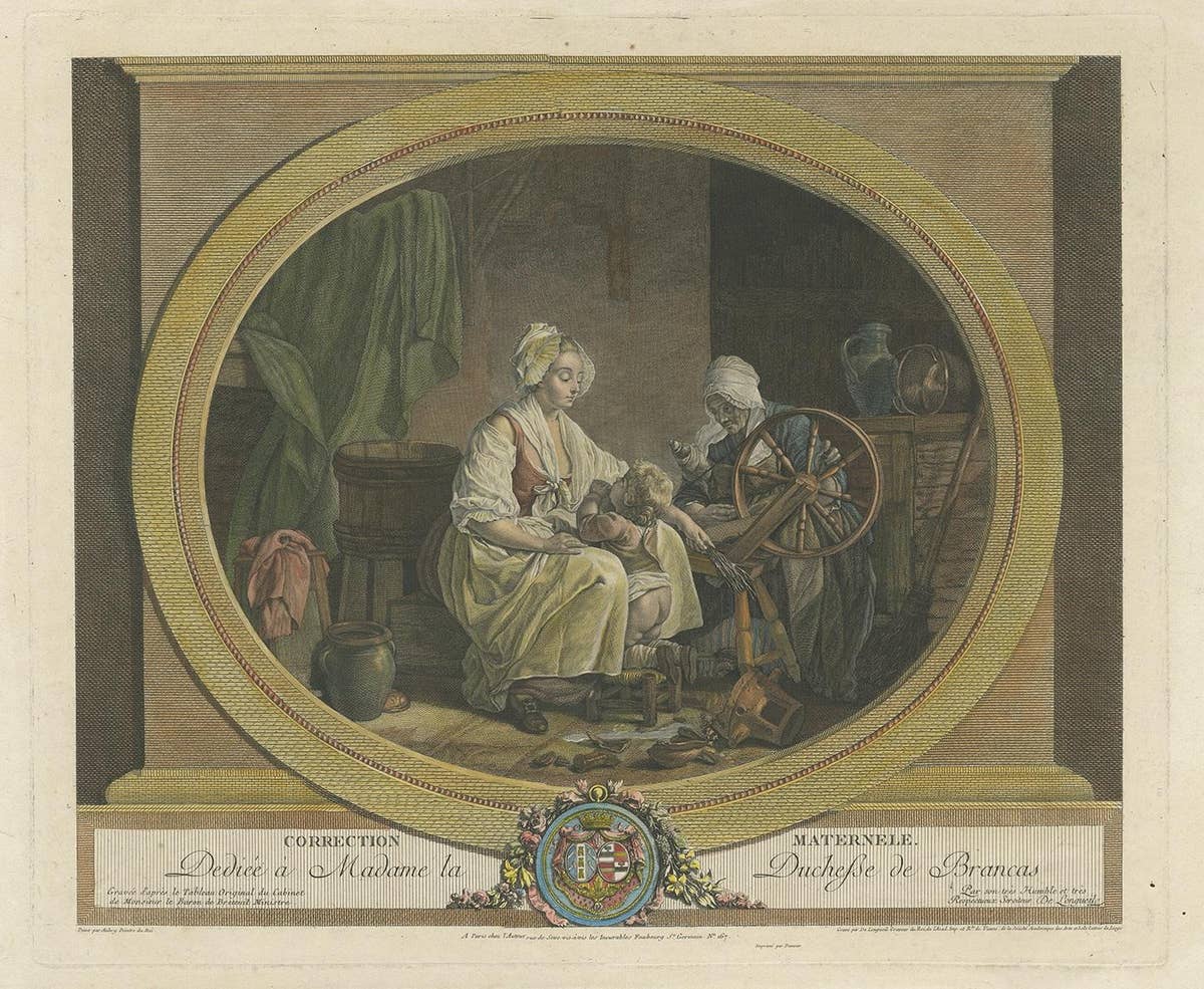 Antique Print Showing the Punishment of a Child Made After Aubry, circa 1790