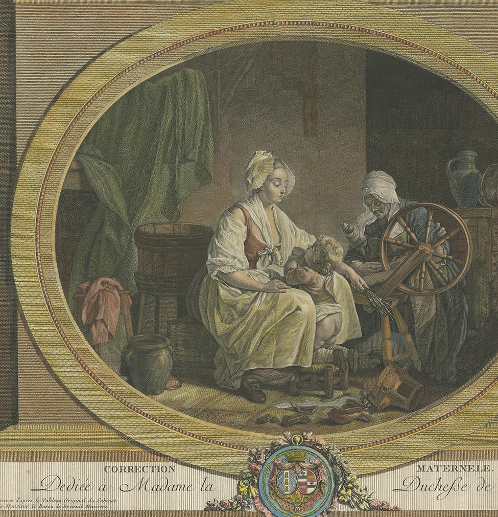 Antique Print Showing the Punishment of a Child Made After Aubry, circa 1790 In Good Condition For Sale In Langweer, NL