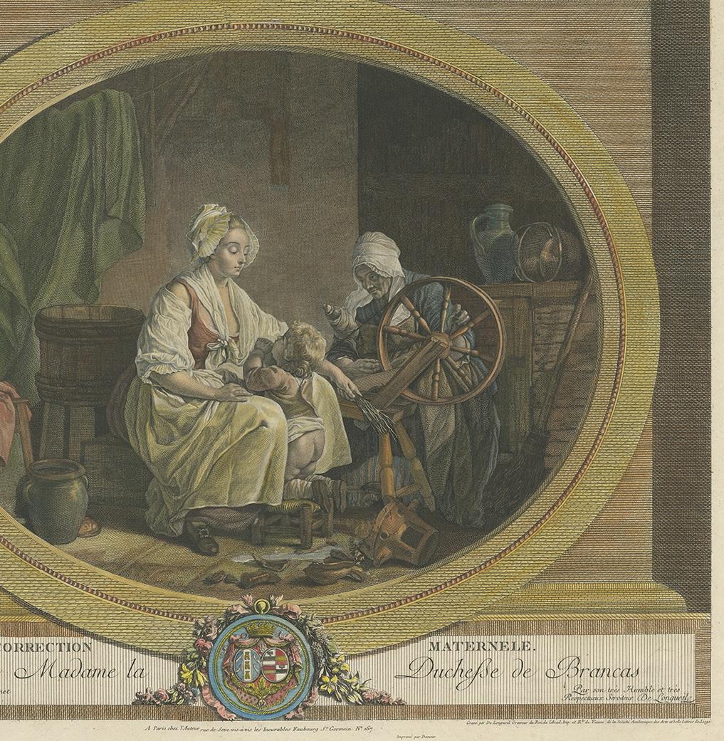 18th Century Antique Print Showing the Punishment of a Child Made After Aubry, circa 1790 For Sale